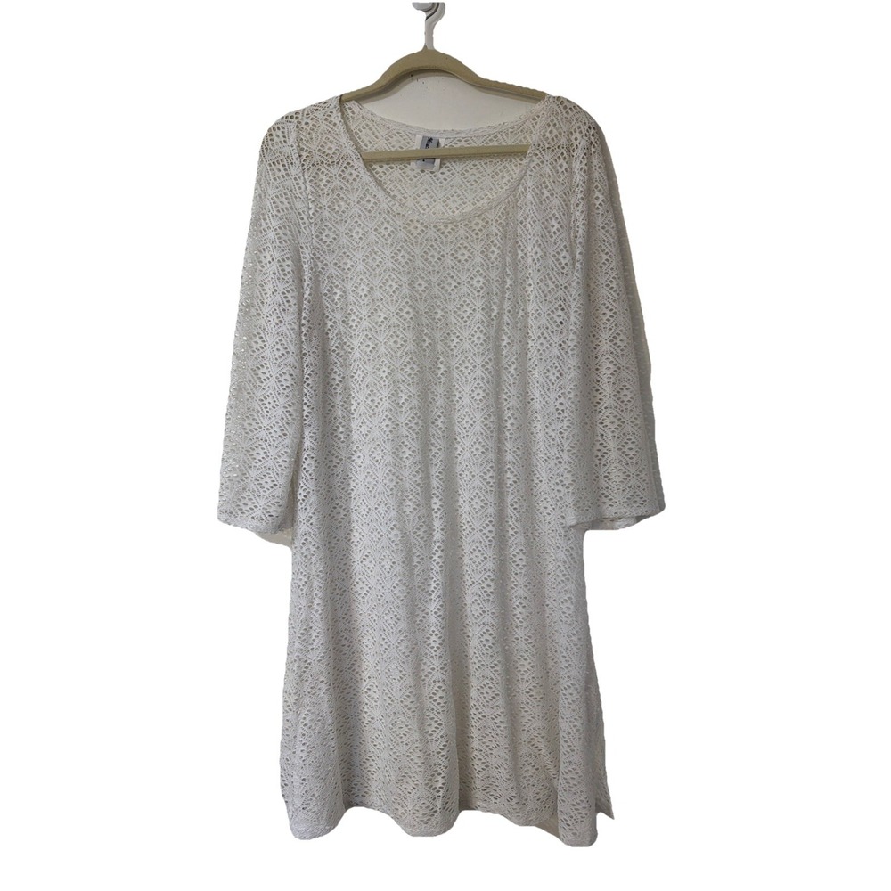 Miraclesuit Swim Coverup Medium White Stretch Lace Mesh Scoop Neck Festival Boho